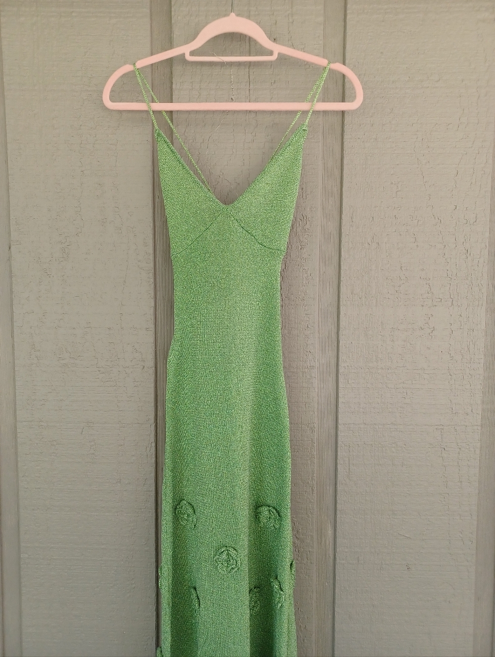 Meshki Suki Metallic Knit Maxi Dress Size M Women Tie Open Back In Pastel Green - Picture 3 of 15